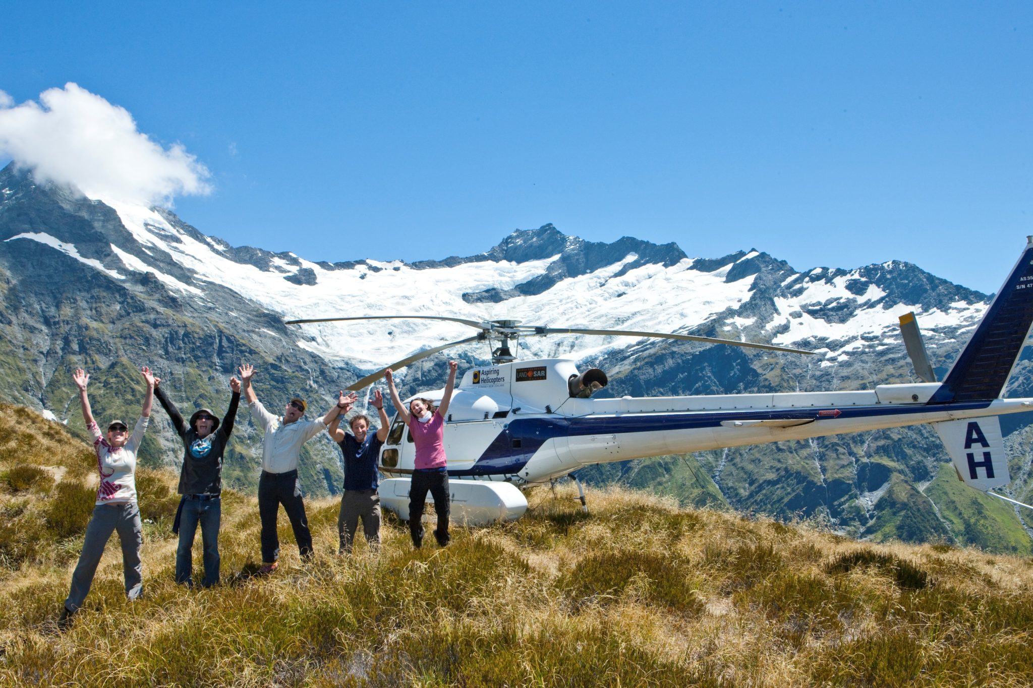 Enjoying a helicopter trip up onto the glacier in Mount Aspiring National Park