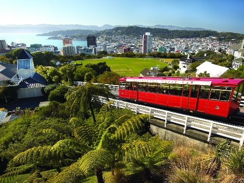 Shot of the Wellington Cable Car looking out from the top