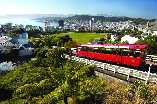 Shot of the Wellington Cable Car looking out from the top