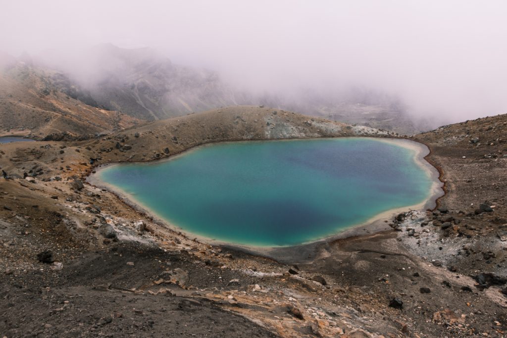 Views down to the lake in the centre of the Tongariro Alpine Crossing