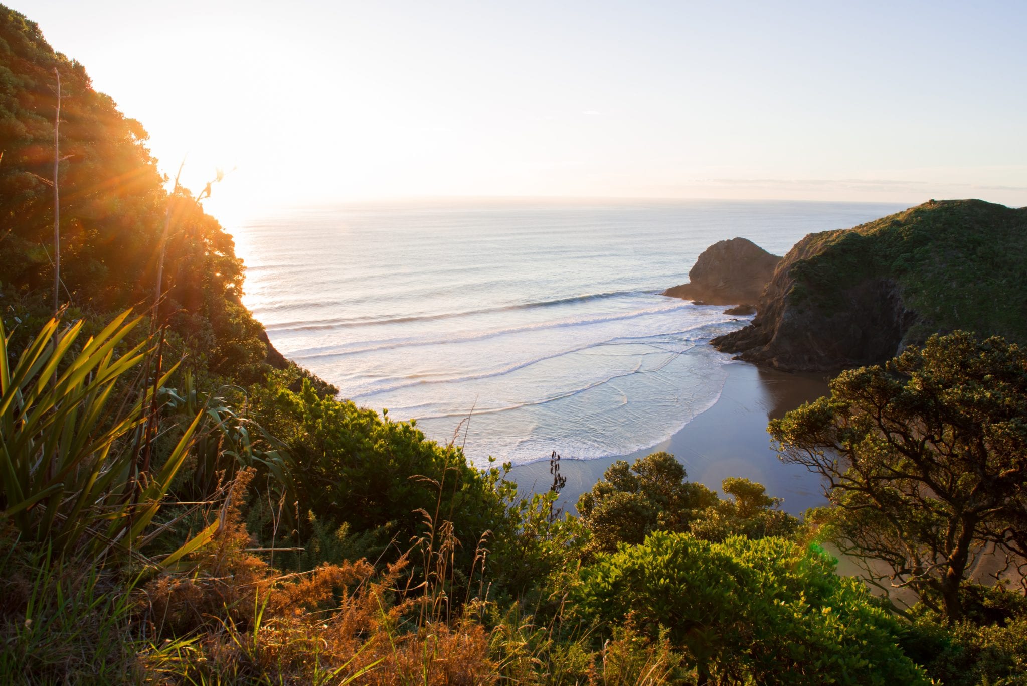 The view over New Zealand's coastline in Autumn