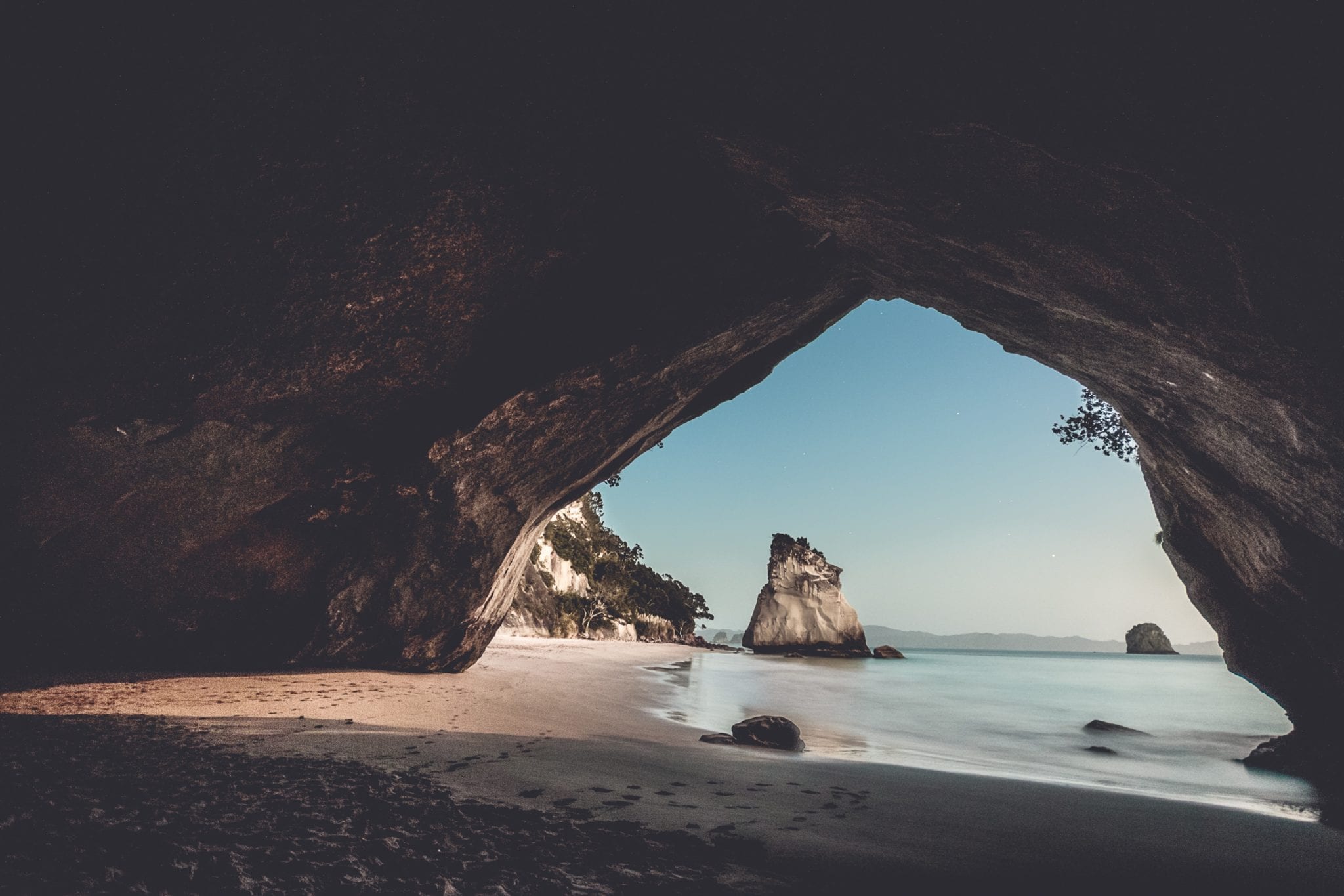 Looking through Cathedral cove cave towards the ocean