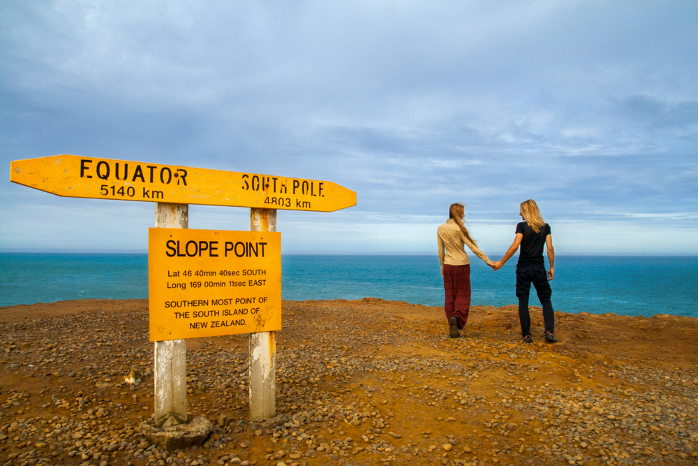 Slope Point Equator Sign - The Catlins - Silver Fern Holidays