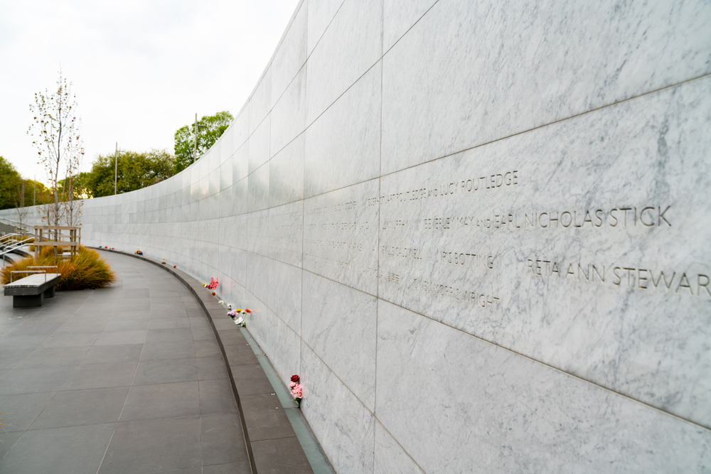 The Canterbury Earthquake Memorial Wall on the banks of the Avon River