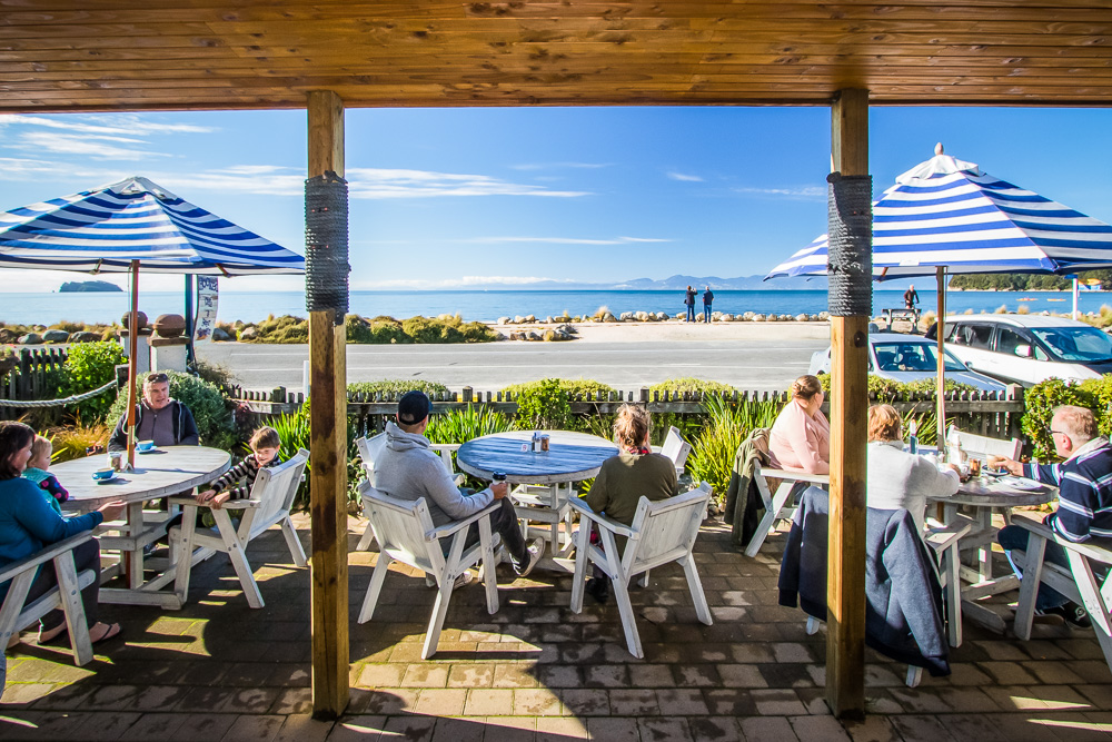 Beach view from Hooked on Marahau restaurant