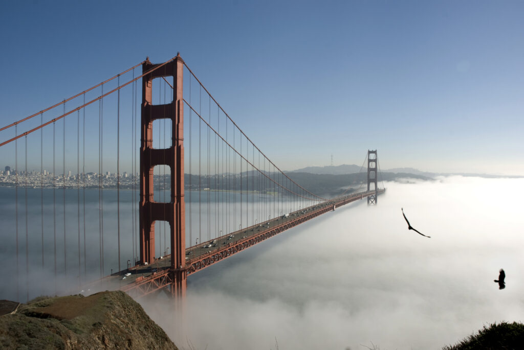 Golden Gate Bridge surrounded by cloud