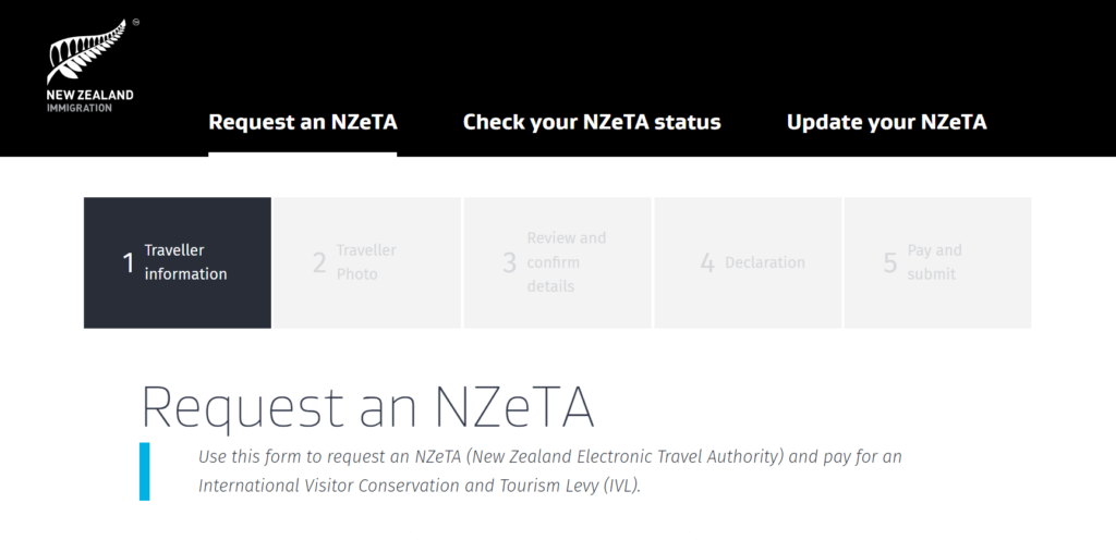 Applying for an NZeTA on the New Zealand Immigration website